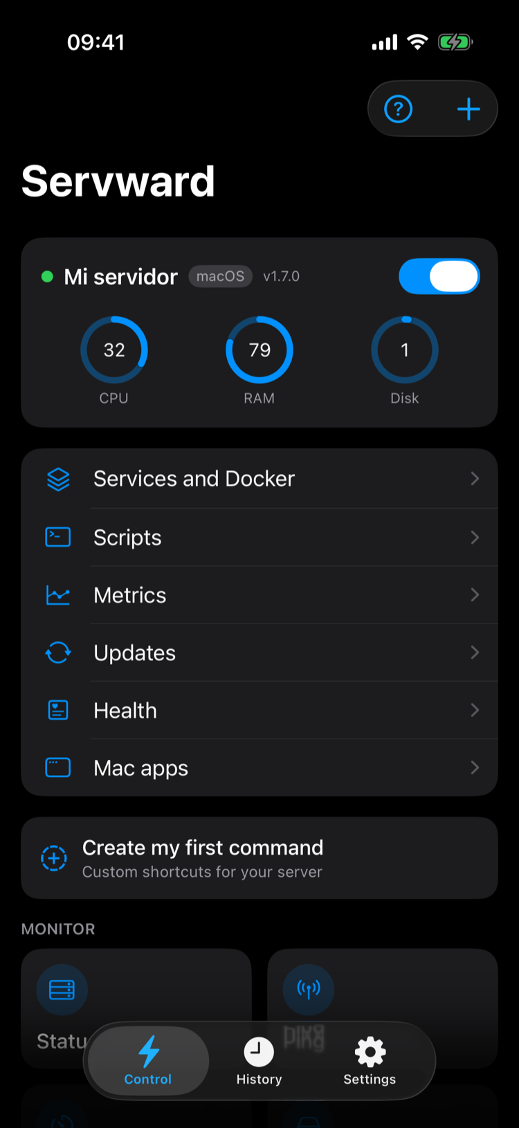 Servward Control tab